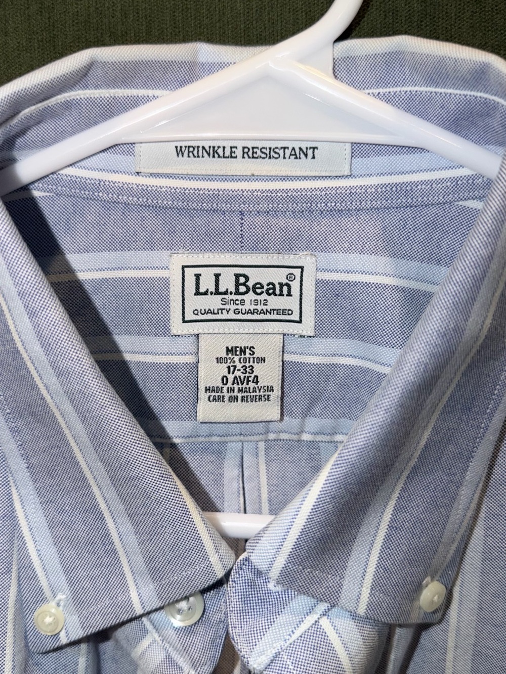 L.L. Bean Light Blue and White Striped Men's Button-Down Shirt